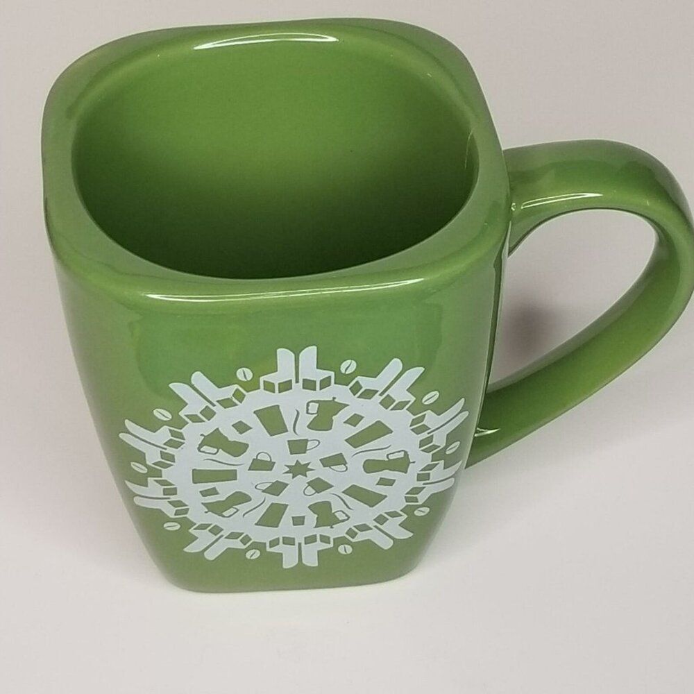 Vintage 2004 Starbucks Green Square Holiday Christmas Snowflake Coffee Mug